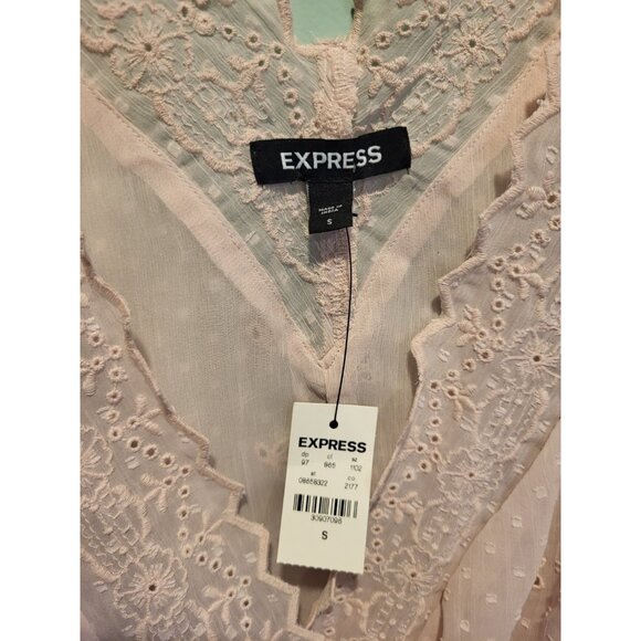 New Express Blush Pink Semi Sheer Long Puff Sleeve Bodysuit Sz S Feminine Fairy - Picture 6 of 7